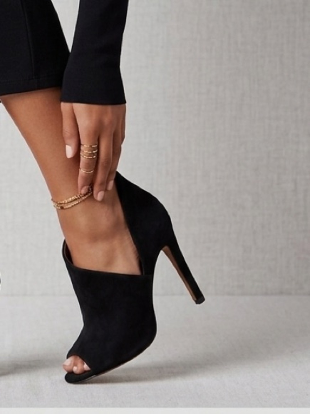 Black Suede Peep-Toe Stiletto Booties BCBGMAXAZRIA